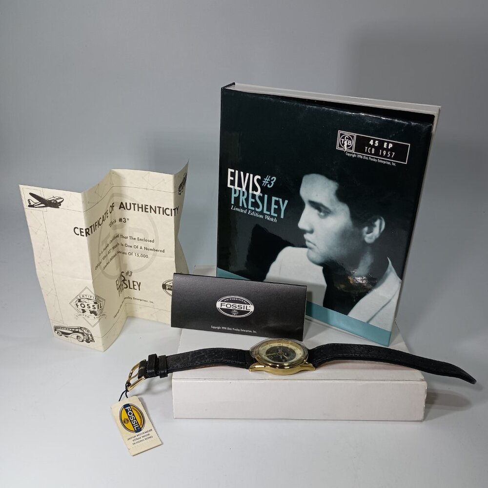 Elvis Gold Tone 1995 Fossil Watch Limited Edition #3, Leather Band #16 of 15000